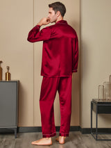 [Rot] SilkSilky-DE Long Sleeve Notch-Kragen Herren Pyjamas 002