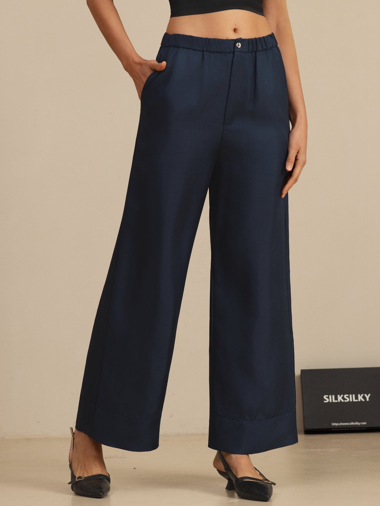 [Dunkelblau] SilkSilky-DE 18Momme Womens Pants 001