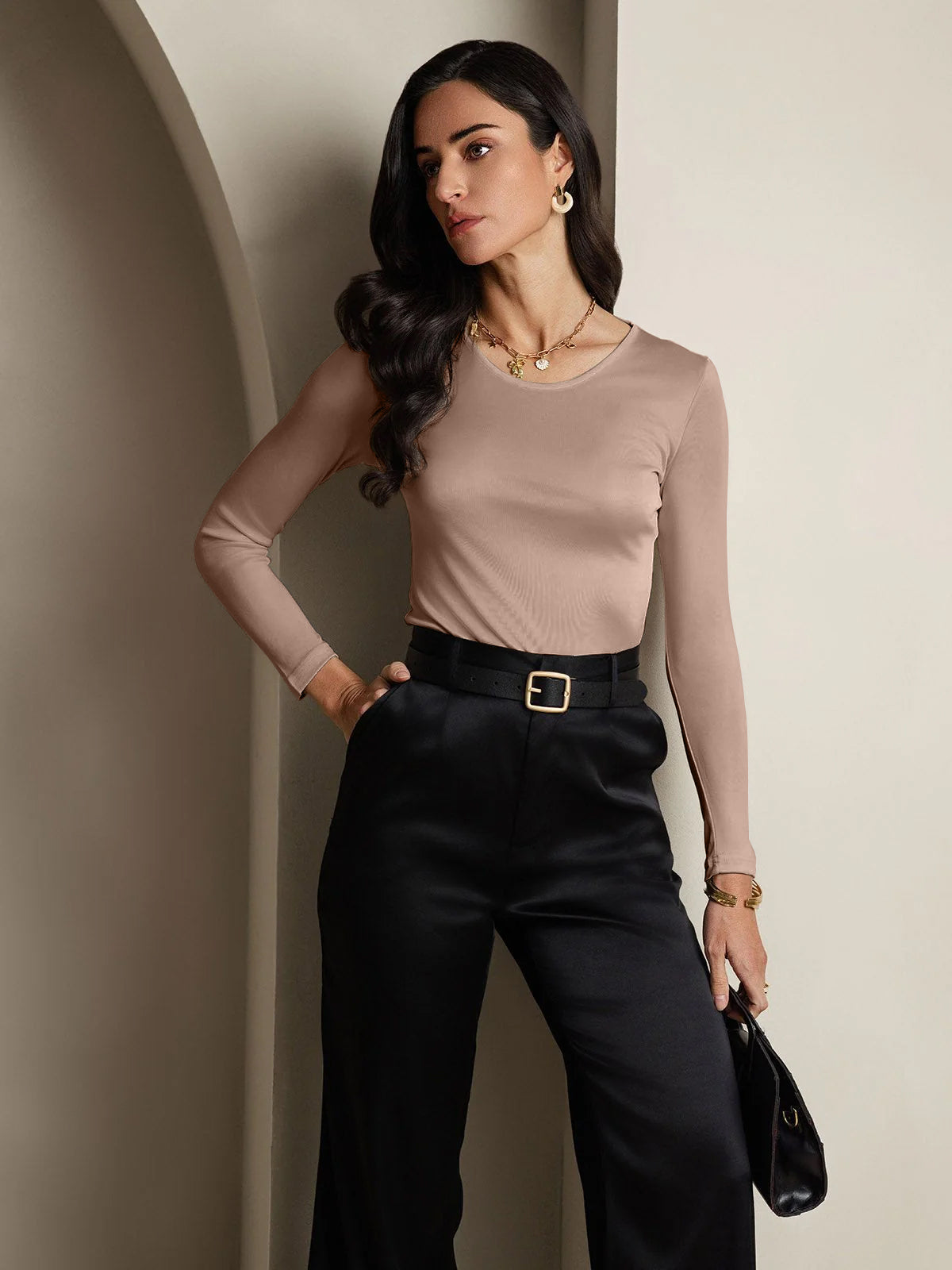 [Kaffee] SilkSilky-DE Seide Womens T-Shirt 004,