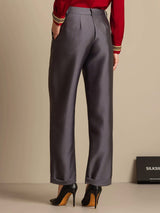 [Grau] SilkSilky-DE 32Momme Silk-Wool Blend Womens Pants 002