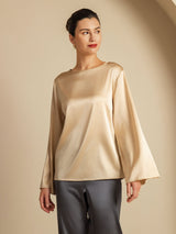 [Champagner] SilkSilky-DE Long Sleeve Boat Neck Bluse 004