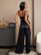 [Schwarz] SilkSilky-DE Spaghettiträger V Ausschnitt Camisole-Set 002