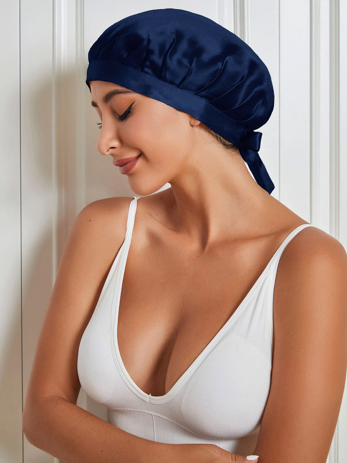 [Dunkelblau] SilkSilky-DE Reine Seide Sleep Cap 005