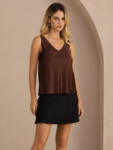 [Kaffee] SilkSilky-DE Sleeveless V Neck Cami Top 001