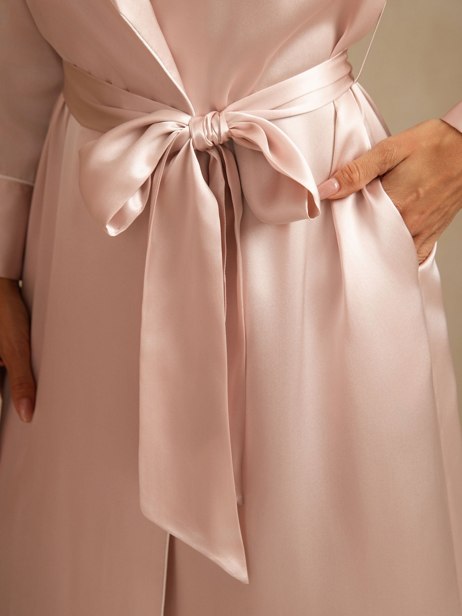 [Rosa] SilkSilky-DE Reine Seide Umlegekragen Damen Morgenmantel 005