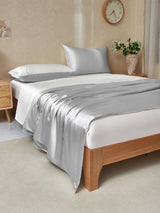 [Hellgrau+Weiß] SilkSilky-DE 22Momme Reine Seide Bedding Set 003,