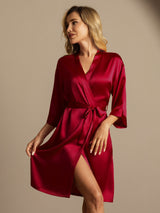 [Rotwein] SilkSilky-DE 3/4 Sleeve Damen Morgenmantel 003