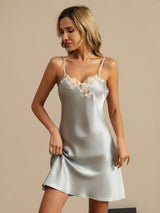[Hellblau] SilkSilky-DE Sleeveless V Neck Nachthemden 003