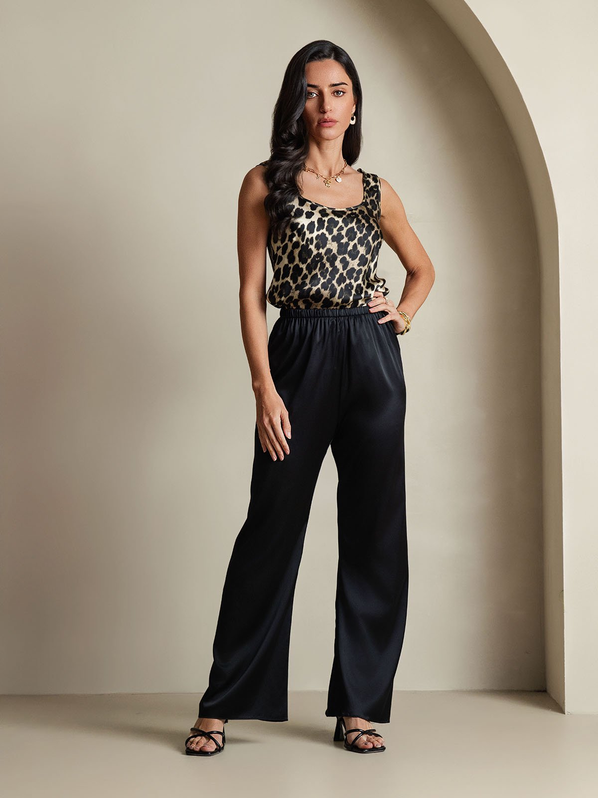 [Leopard] SilkSilky-DE 19Momme Seide U Ausschnitt Cami Top 008,