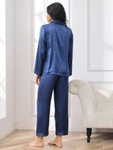 [Dunkelblau] SilkSilky-DE Long Sleeve Notch-Kragen Damen Pyjamas 002