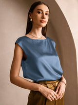 [Echtes Petrol] SilkSilky-DE Cap Sleeve Round Neck T-Shirt 001
