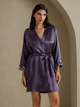 [Lilagrau] SilkSilky-DE 3/4 Sleeve Damen Morgenmantel 001