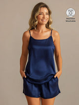 [Dunkelblau] SilkSilky-DE 19Momme Seide Ärmellos Camisole Set 001