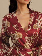 [Weinroter Drache] SilkSilky-DE 3/4 Sleeve Damen Morgenmantel 006