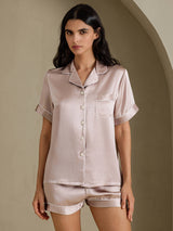 [Schatten Grau] SilkSilky-DE Short Sleeve Notch-Kragen Damen Pyjamas 003