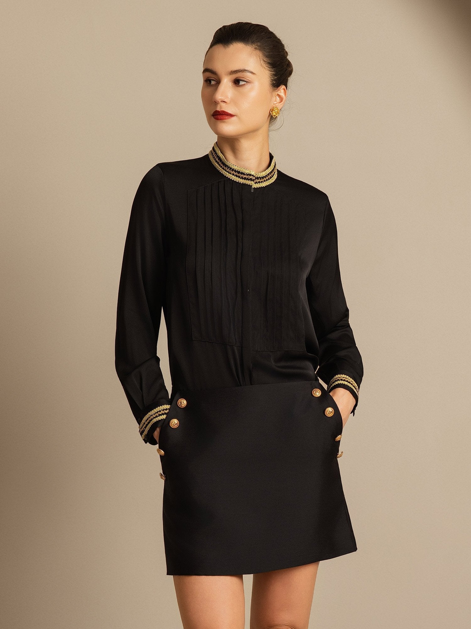 [Schwarz] SilkSilky-DE 32Momme Silk-Wool Blend Skirt 008,