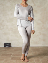 [Silber] SilkSilky-DE Langärmelig Rundhalsausschnitt Damen Lange Unterwäsche 003