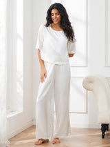 [Weiß] SilkSilky-DE Half Sleeve Round Neck Damen Pyjamas 003