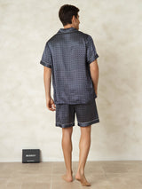 [Marine Ginkgo] SilkSilky-DE Kurzärmelig Notch-Kragen Herren Pyjamas 002