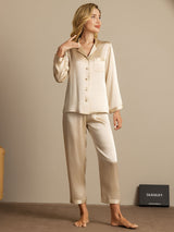 [Champagner] SilkSilky-DE Long Sleeve Notch-Kragen Damen Pyjamas 004