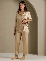 [Champagner Gold] SilkSilky-DE Long Sleeve Notch-Kragen Damen Pyjamas 001