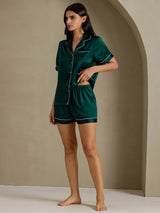 [Dunkelgrün] SilkSilky-DE Short Sleeve Notch-Kragen Damen Pyjamas 009
