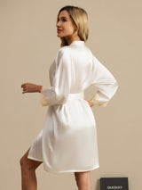 [Weiß] SilkSilky-DE 3/4 Sleeve Damen Morgenmantel 002