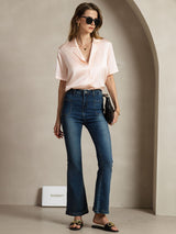 [Rosa] SilkSilky-DE Short Sleeve Lapel Collar Damenhemd 007