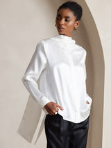 [Weiß] SilkSilky-DE Long Sleeve High Neck Bluse 005