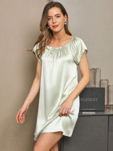 [Mintgrün] SilkSilky-DE Cap Sleeve Square Neck Nachthemden 004