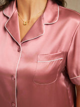[Blasses Mauve] SilkSilky-DE Short Sleeve Notch-Kragen Damen Pyjamas 005