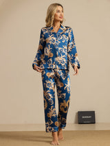 [Navy Drache] SilkSilky-DE Long Sleeve Notch-Kragen Damen Pyjamas 004