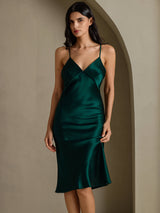 [Grün] SilkSilky-DE Sleeveless V Neck Kleider 007