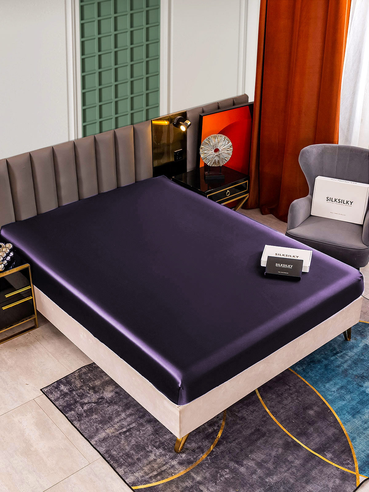[Dunkelviolett] SilkSilky-DE 25Momme Reine Seide Sheet 001