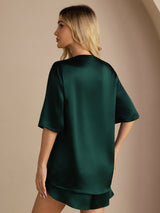 [Dunkelgrün] SilkSilky-DE Short Sleeve Round Neck Damen Pyjamas 006