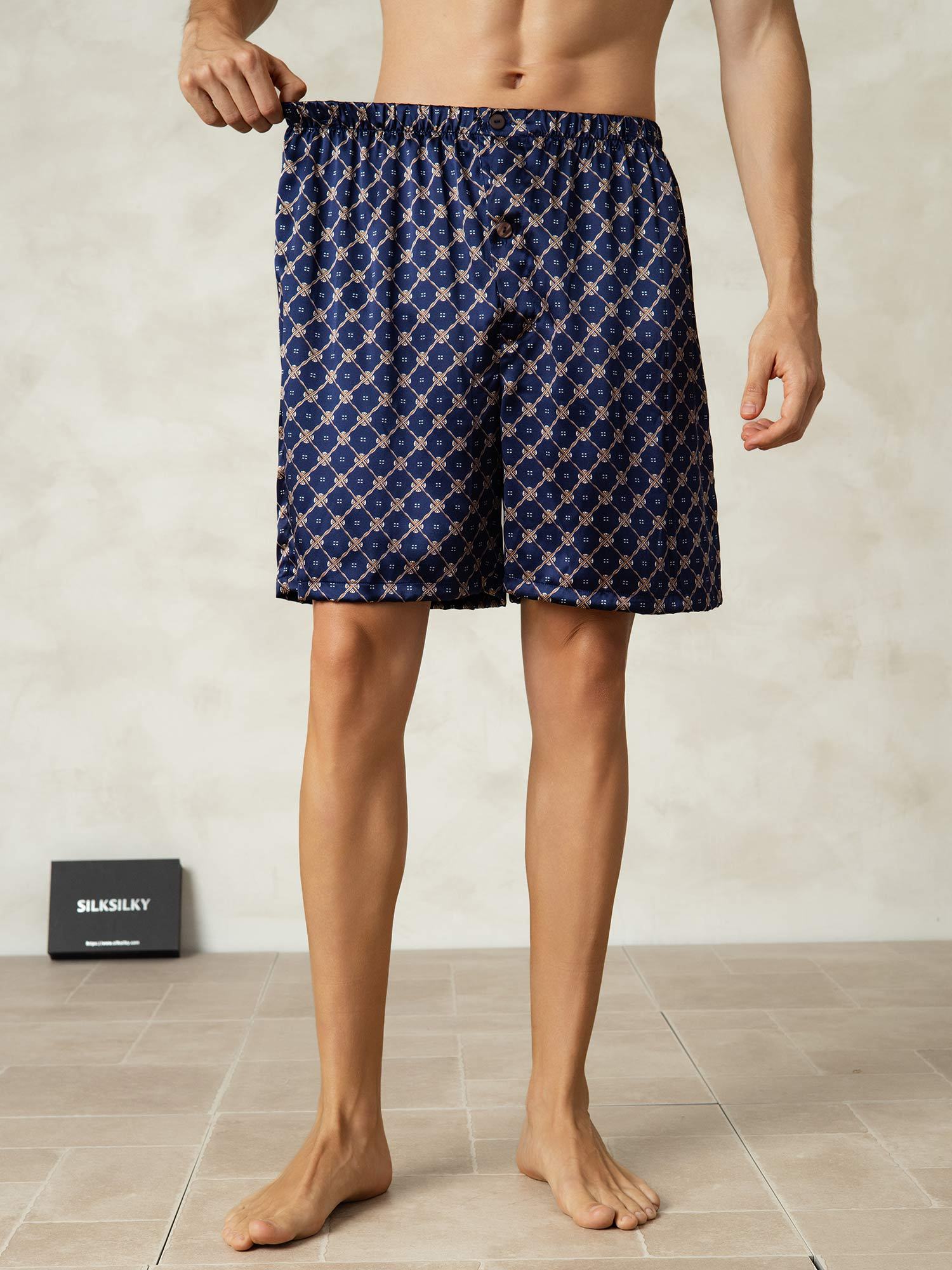 [Marine Kette] SilkSilky-DE Reine Seide Mens Sleep Bottoms 005,