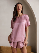 [Blasses Mauve] SilkSilky-DE Short Sleeve Round Neck Damen Pyjamas 004