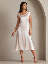 [Rosa] SilkSilky-DE Cap Sleeve Tiefer Rundhalsausschnitt Kleider 003