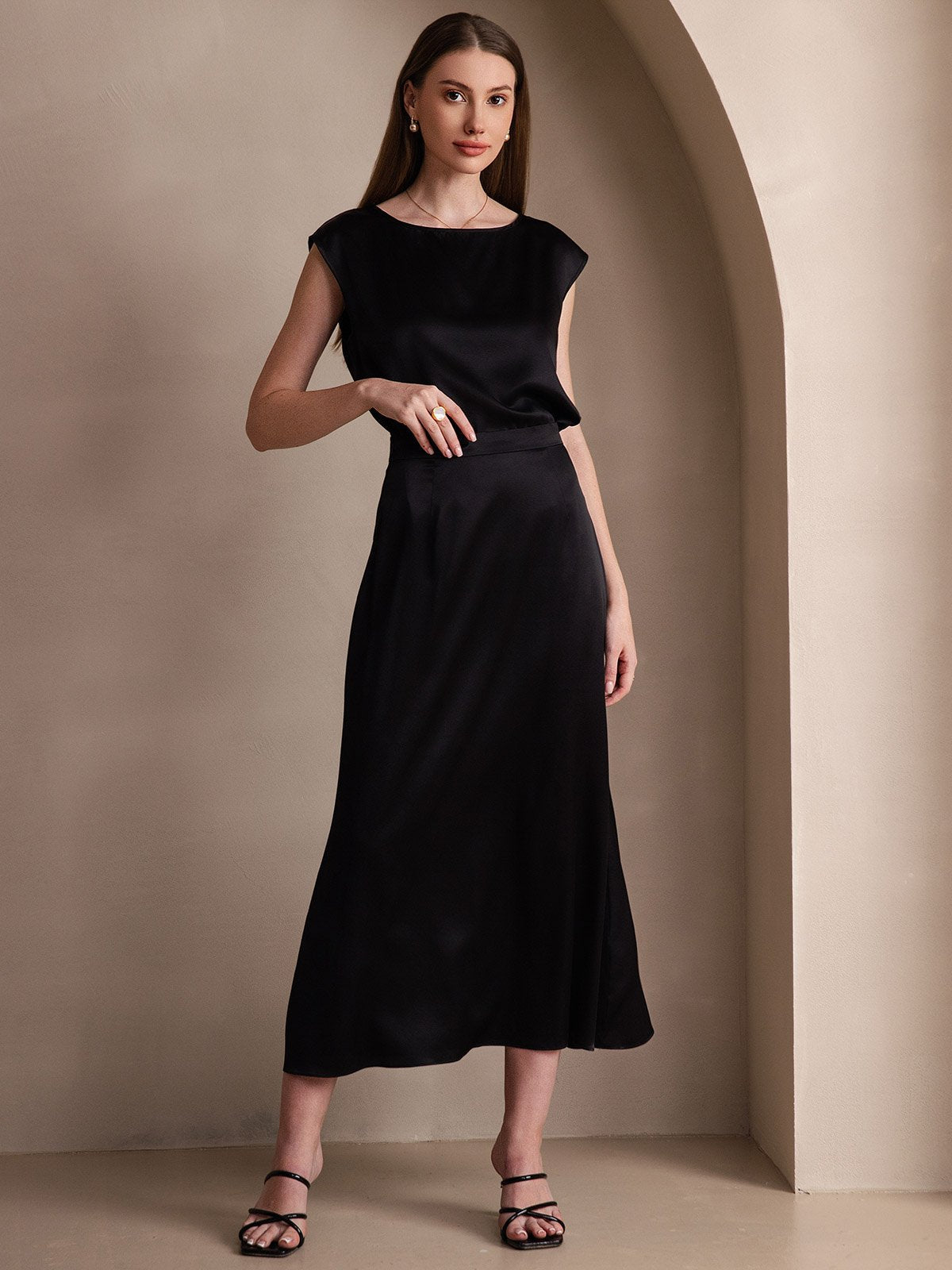 [Schwarz] SilkSilky-DE 19Momme Seide Skirt 003