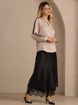 [Tan] SilkSilky-DE Long Sleeve Keyhole Neck Damenblusen 006