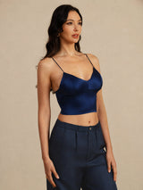 [Dunkelblau] SilkSilky-DE Spaghetti Strap V Neck Cami Top 002