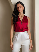 [Rotwein] SilkSilky-DE Sleeveless V Neck Damenhemd 001
