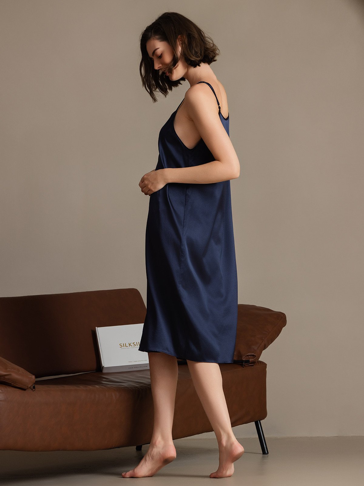 [Dunkelblau] SilkSilky-DE 19Momme Seide Dress 002