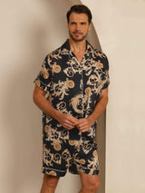 [Schwarzer Drache] SilkSilky-DE Short Sleeve Notch-Kragen Herren Pyjamas 004