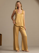 [Tan] SilkSilky-DE 19Momme Ärmellos Tiefer Rundhalsausschnitt Damen Pyjamas 007