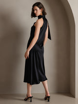 [Schwarz] SilkSilky-DE 19Momme Stretch Silk Charmeuse Sleeveless Neckholder Kleider 002