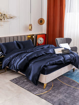 [Dunkelblau] SilkSilky-DE 19Momme Reine Seide Bedding Set 002