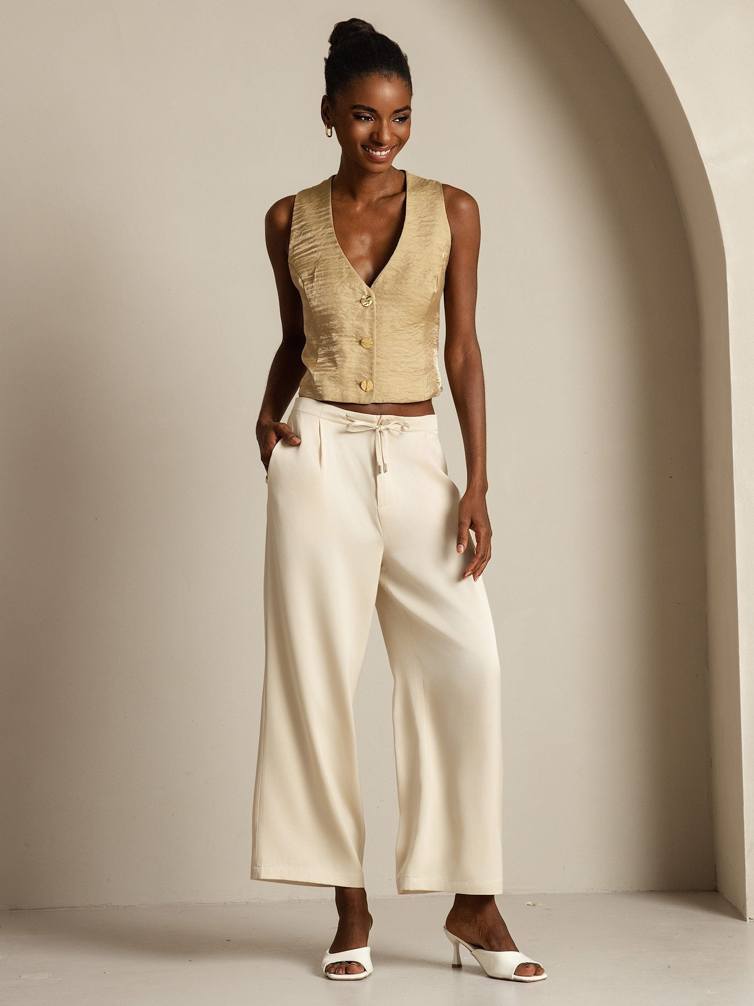 [Beige] SilkSilky-DE 19Momme Seide Womens Pants 008