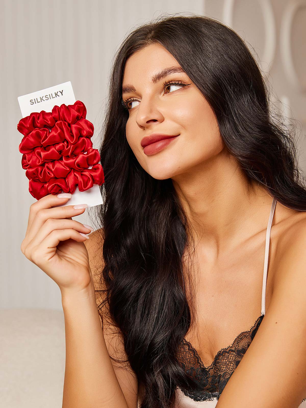 [Rotwein] SilkSilky-DE 19Momme Reine Seide Scrunchie 002