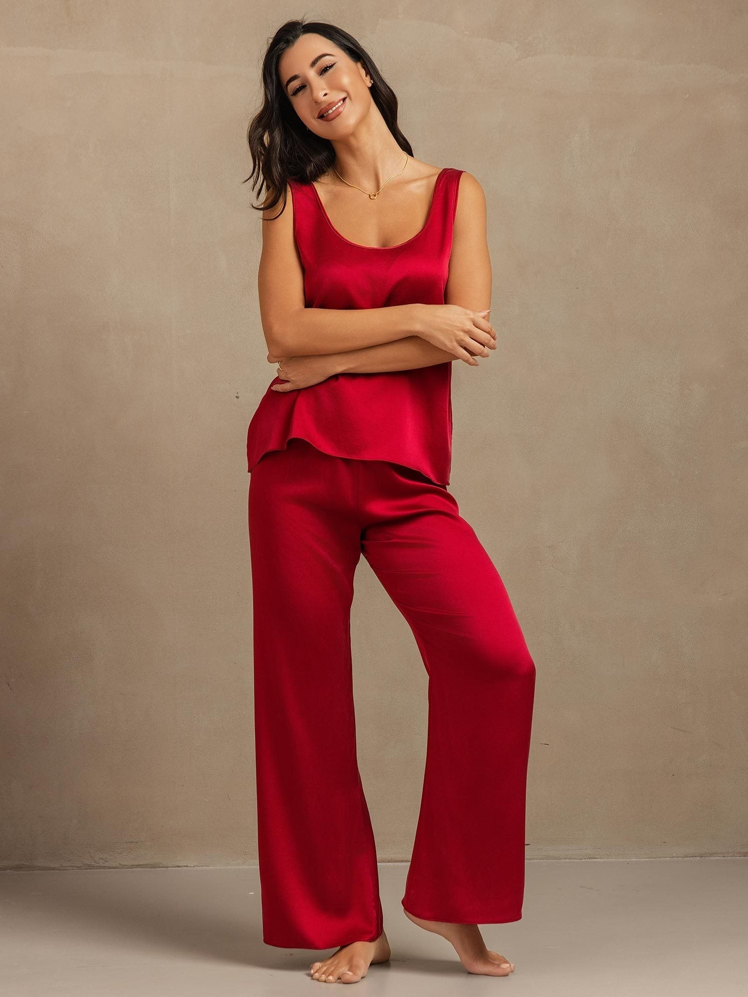 [Rotwein] SilkSilky-DE 19Momme Seide Womens Pajamas 001,